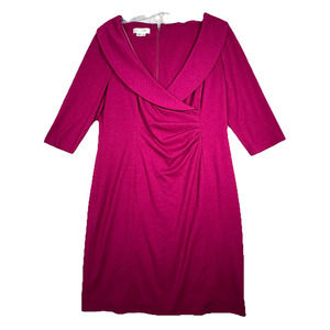 Kay Unger Dress Women 18 Pink Sheath Lapel Ruched Office Preppy Career Cocktails